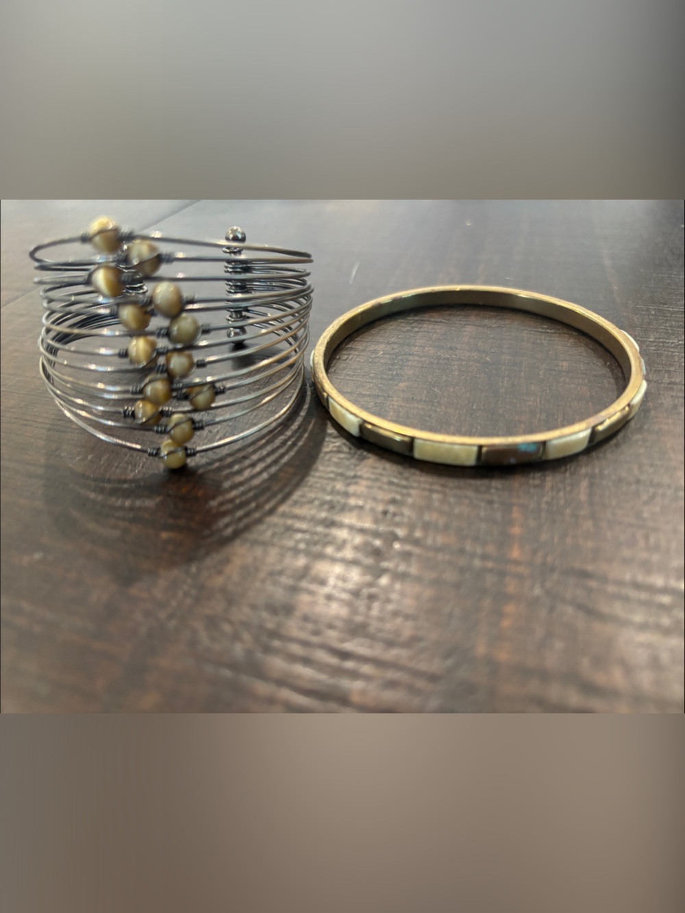 Vintage Boho Bracelet Lot | Brass Bone Inlay Bangle & Multi Wire Beaded Cuff Set